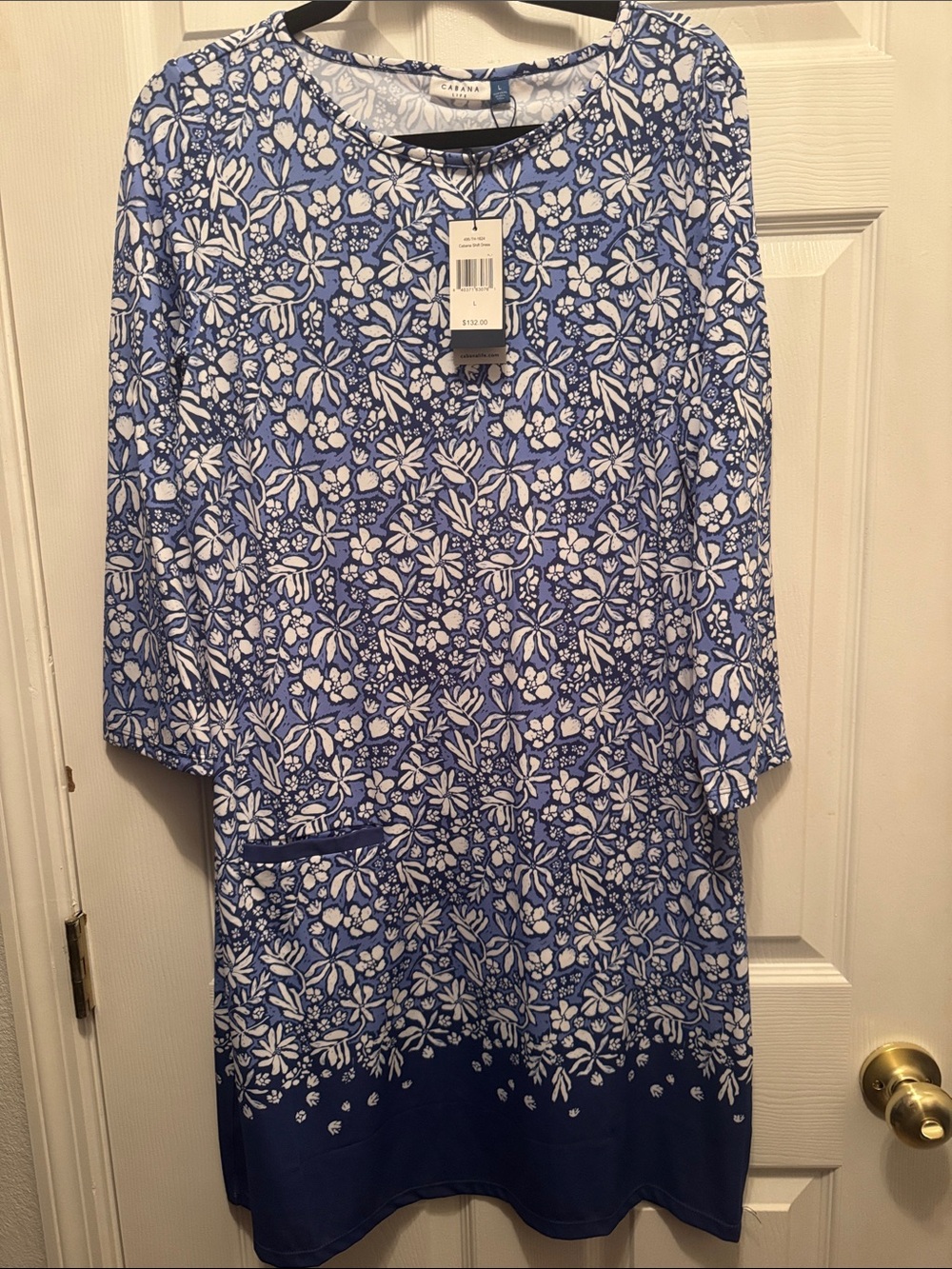 Cabana Life Blue & White Floral Long-Sleeve Shift Dress
